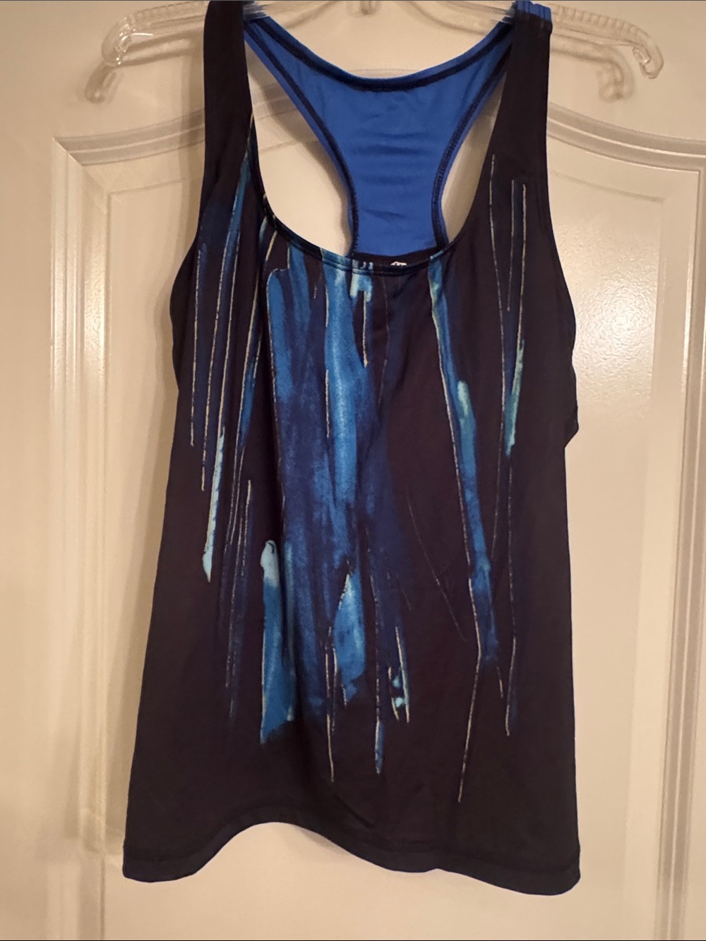 Women's Black Racerback Tank with Blue Brushstroke Print